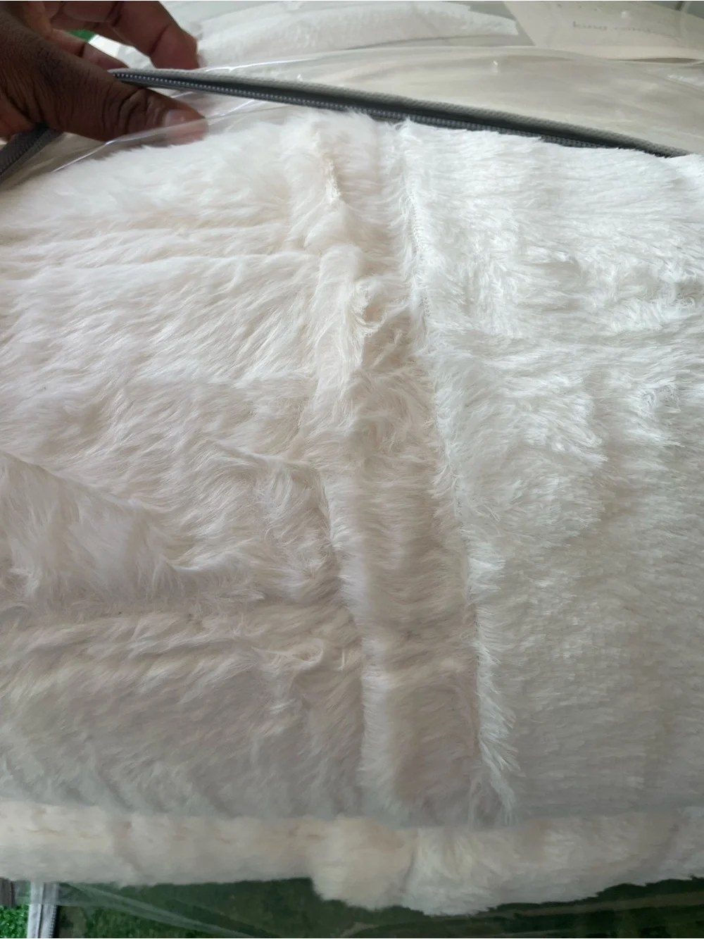 King Ruched Faux-Fur Comforter Set in White
